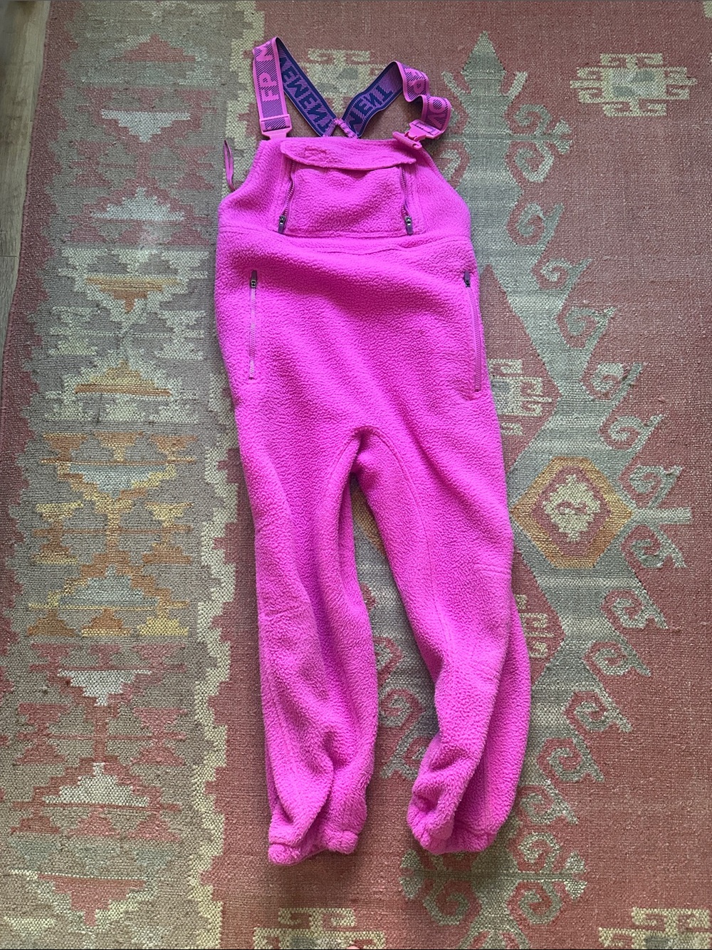 Free People Sherpa hot pink overalls